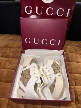 Gucci Kids Cream & Beige GG Canvas Low-Top Sneakers (EU) size 8 W/Dust bag & Box